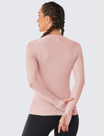 Bluza sport pe corp, cu maneca lunga,  fixare pe degete, Roz M [1]