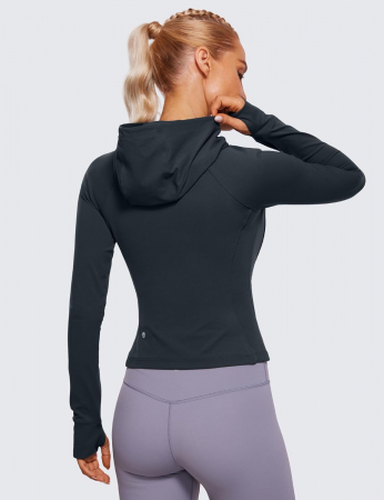 Bluza sport, cu maneca lunga,  cu fermoar, gluga si buzunare, neagra L [1]