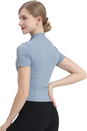 Bluza sport, cu maneca scurta, pe gat cu fermoar, bleu S [5]