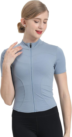 Bluza sport, cu maneca scurta, pe gat cu fermoar, bleu S [3]