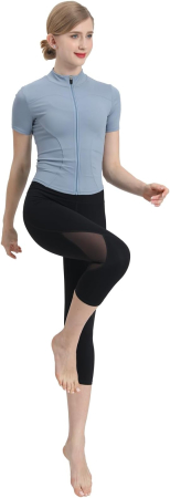 Bluza sport, cu maneca scurta, pe gat cu fermoar, bleu S [6]