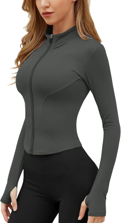 Bluza gri sport, cu maneca lunga, pe corp, cu fermoar, respirabila XS [6]