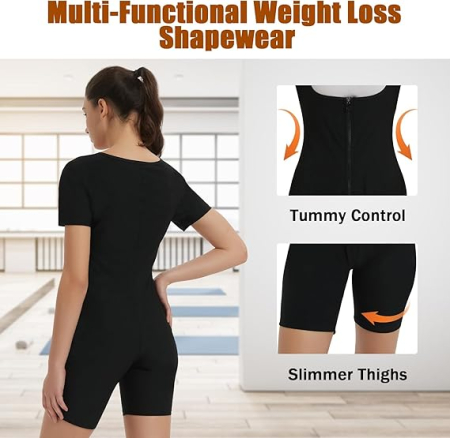 Costum de sport sauna pentru femei, fermoar, negru L [3]