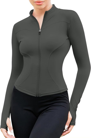 Bluze dama - Bluza gri sport, cu maneca lunga, pe corp, cu fermoar, respirabila XS