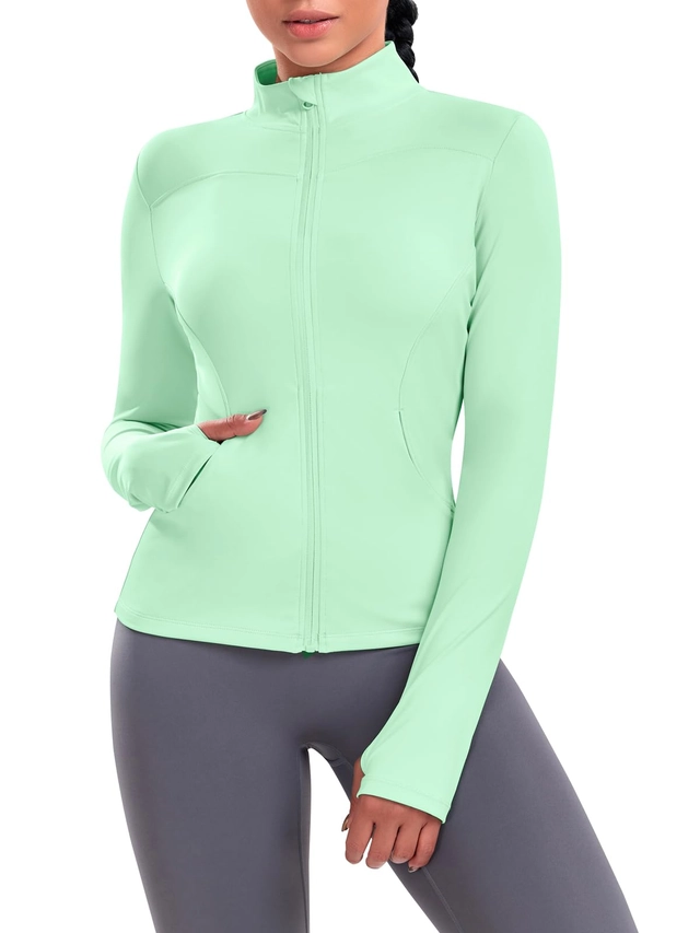 BLUZE FEMEI - Bluza sport, cu maneca lunga, pe corp, verde M