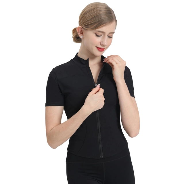 Bluza sport, cu maneca scurta, pe gat cu fermoar, Negru M [2]