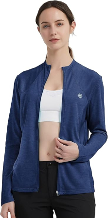 Bluza sport pentru femei, cu fermoar si buzunare, albastru inchis XS [4]