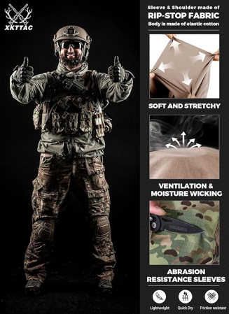 Bluza tactica respirabila pentru barbati, pe corp, protectie UV, buzunare, 3XL [2]