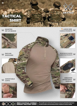 Bluza tactica respirabila pentru barbati, pe corp, protectie UV, buzunare, 3XL [3]