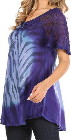 Bluza subtire cu maneca scurta, din sifon, marime universala mov cu model [3]