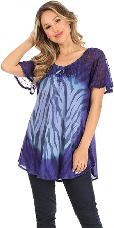Bluza subtire cu maneca scurta, din sifon, marime universala mov cu model [4]
