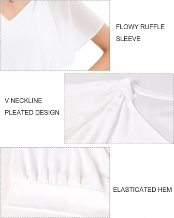 Bluza subtire eleganta, din sifon, cu maneca scurta si decolteu in V, alba L [3]