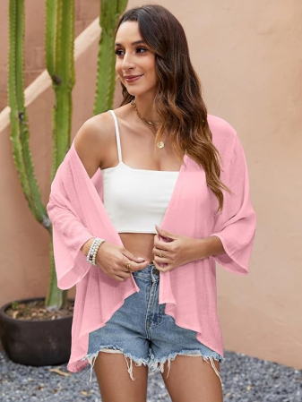 Bluza subtire cu maneci lungi, cardigan pentru femei, Roz 2XL [2]