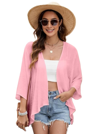 Bluze dama - Bluza subtire cu maneci lungi, cardigan pentru femei, Roz 2XL