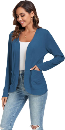 Bluze dama - Bluza subtire cu maneci lungi, cardigan pentru femei, Albastru S