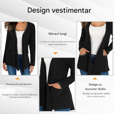 Bluza subtire cu maneci lungi, cardigan pentru femei, negru S [3]