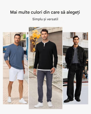 Bluza neagra lejera pentru barbati, cu maneci lungi, guler rotund  cu nasturi M [2]