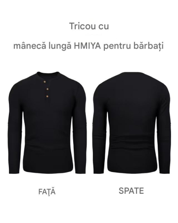 Bluza neagra lejera pentru barbati, cu maneci lungi, guler rotund  cu nasturi M [4]