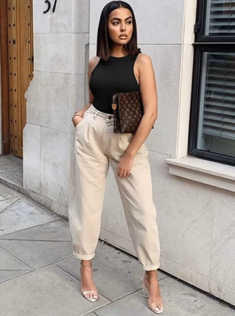 Bluza elastica pe corp, fara maneci , Neagra XL [3]