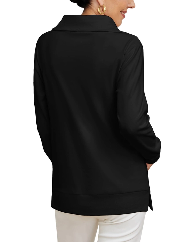 Bluza tricotata, cu maneca lunga, decolteu in V cu fermoar, neagra L [1]