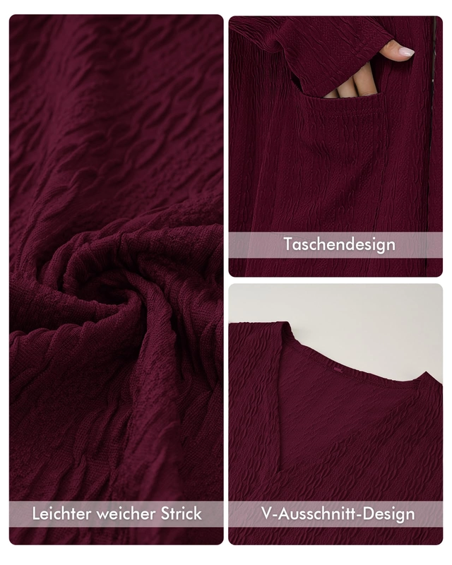 Bluza tricotata cu maneci lungi, cardigan pentru femei, Rosu M [4]