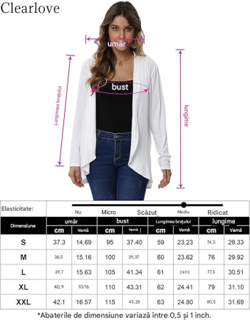 Bluza subtire cu maneci lungi, cardigan pentru femei, Alb M [6]
