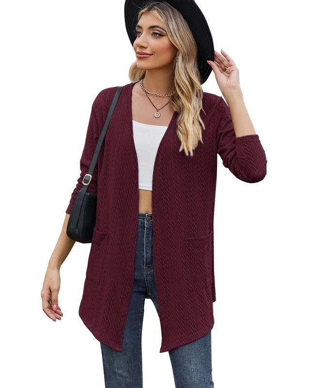 Bluza tricotata cu maneci lungi, cardigan pentru femei, Rosu M [1]