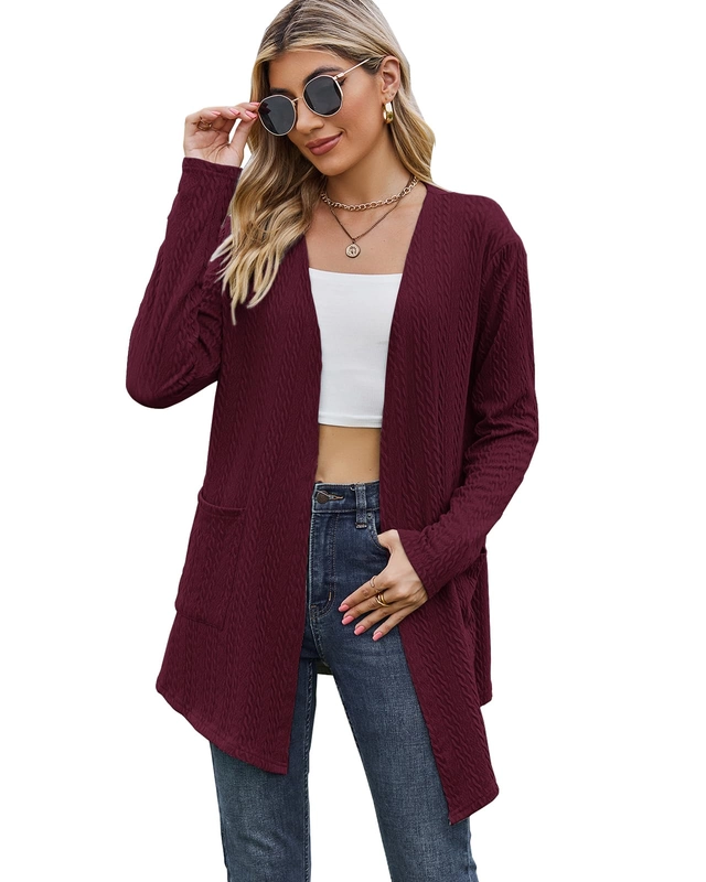 Bluza tricotata cu maneci lungi, cardigan pentru femei, Rosu M [3]