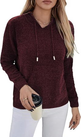 CAMASI FEMEI - Bluza tricotata larga cu maneci lungi, pulover pentru femei, visinie XL