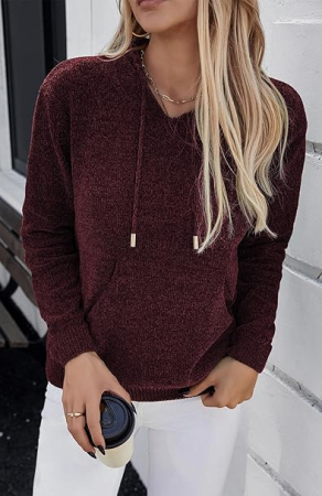 Bluza tricotata larga cu maneci lungi, pulover pentru femei, visinie M [2]