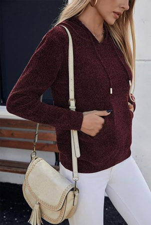 Bluza tricotata larga cu maneci lungi, pulover pentru femei, visinie M [3]