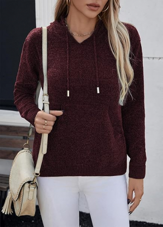 Bluza tricotata larga cu maneci lungi, pulover pentru femei, visinie XL [1]