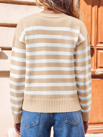 Bluza tricotata larga cu maneci lungi, cardigan pentru femei, Crem M [3]