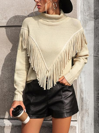 Bluza tricotata lejera cu maneci lungi, pulover pentru femei, Crem XL [1]