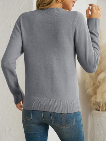 Bluza tricotata lejera cu maneci lungi, pulover pentru femei, gri L [3]