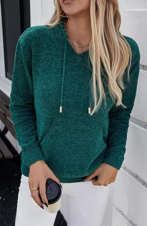 Bluza tricotata larga cu maneci lungi, pulover pentru femei, verde XL [3]