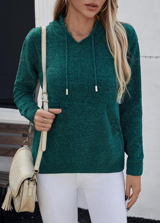 Bluza tricotata larga cu maneci lungi, pulover pentru femei, verde M [1]