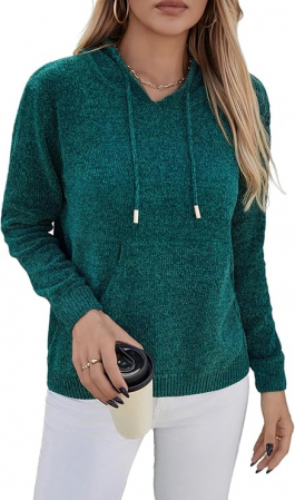 CAMASI - Bluza tricotata larga cu maneci lungi, pulover pentru femei, verde XL