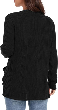 Bluza tricotata lejera cu maneci lungi, cardigan pentru femei, Negru L [3]