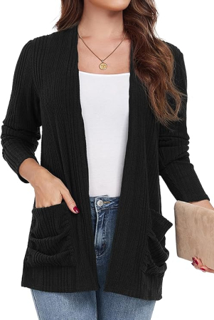 Bluza tricotata lejera cu maneci lungi, cardigan pentru femei, Negru L [1]