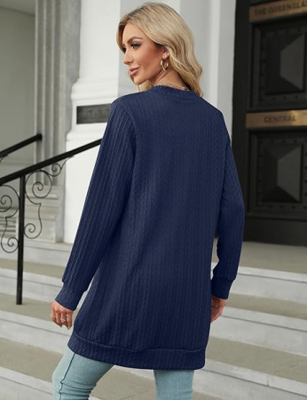 Bluza albastra tricotata lejera cu maneci lungi, cardigan pentru femei, L [3]