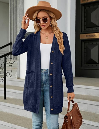Bluza albastra tricotata lejera cu maneci lungi, cardigan pentru femei, L [1]