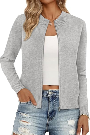 Bluze dama - Bluza tricotata lejera cu maneci lungi, cardigan pentru femei, gri XL