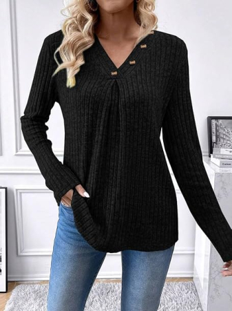 Bluza neagra tricotata lejera cu maneci lungi, decolteu in V, S [3]