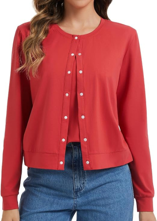 Bluze dama - Bluza rosie lejera cu maneci lungi, cardigan de alaptare pentru femei, L