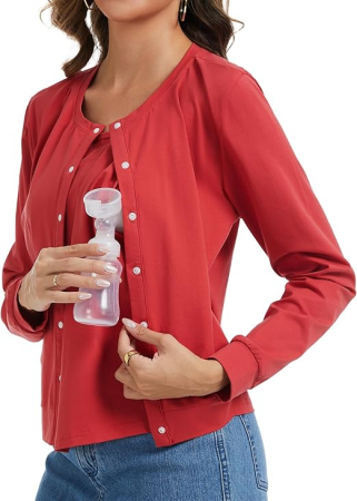 Bluza rosie lejera cu maneci lungi, cardigan de alaptare pentru femei, L [3]