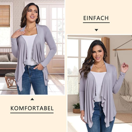 Cardigan pentru femei, moale, respirabil, gri S [1]