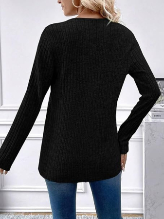 Bluza neagra tricotata lejera cu maneci lungi, decolteu in V, S [4]
