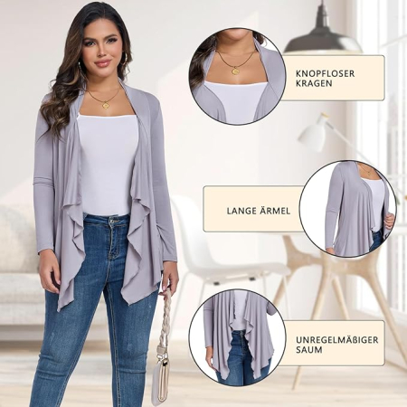 Cardigan pentru femei, moale, respirabil, gri S [2]