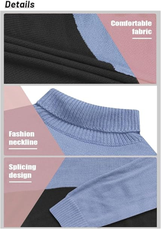 Bluza tricotata lejera cu maneci lungi, pulover pentru femei, albastru/negru M [4]